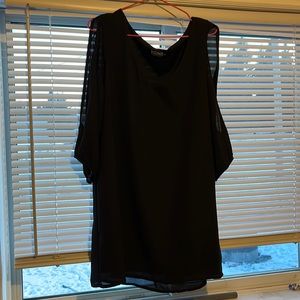 Open shoulder short black dress
